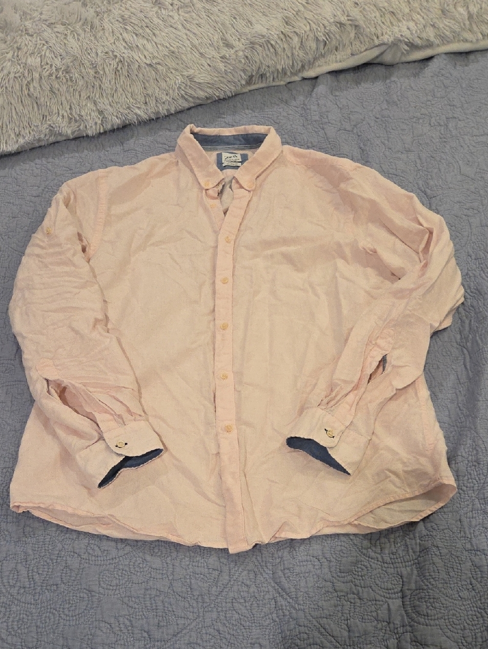 Zara Pale Pink Casual Button-Down Linen Shirt Size XL!